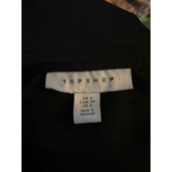 Topshop Black V-Neck Buttondown Smocked Peplum Top 2 Peasant Boho Classic Casual - Picture 10 of 12